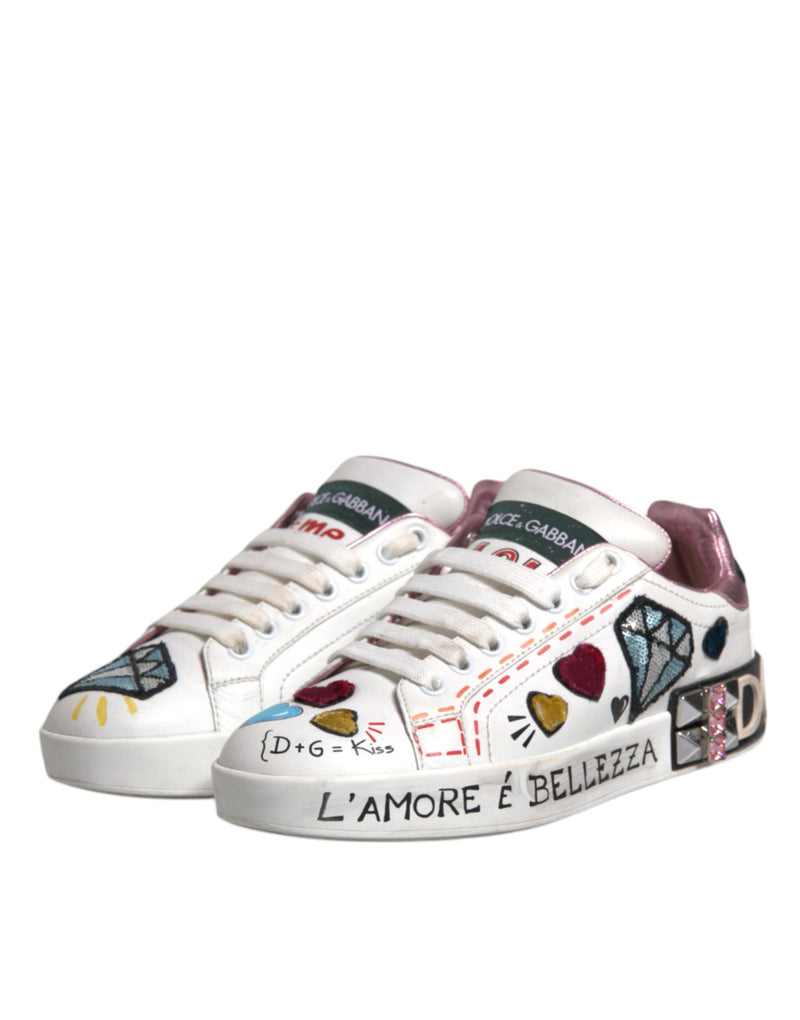 Dolce & Gabbana White Sequined Crystal Low Top Sneakers