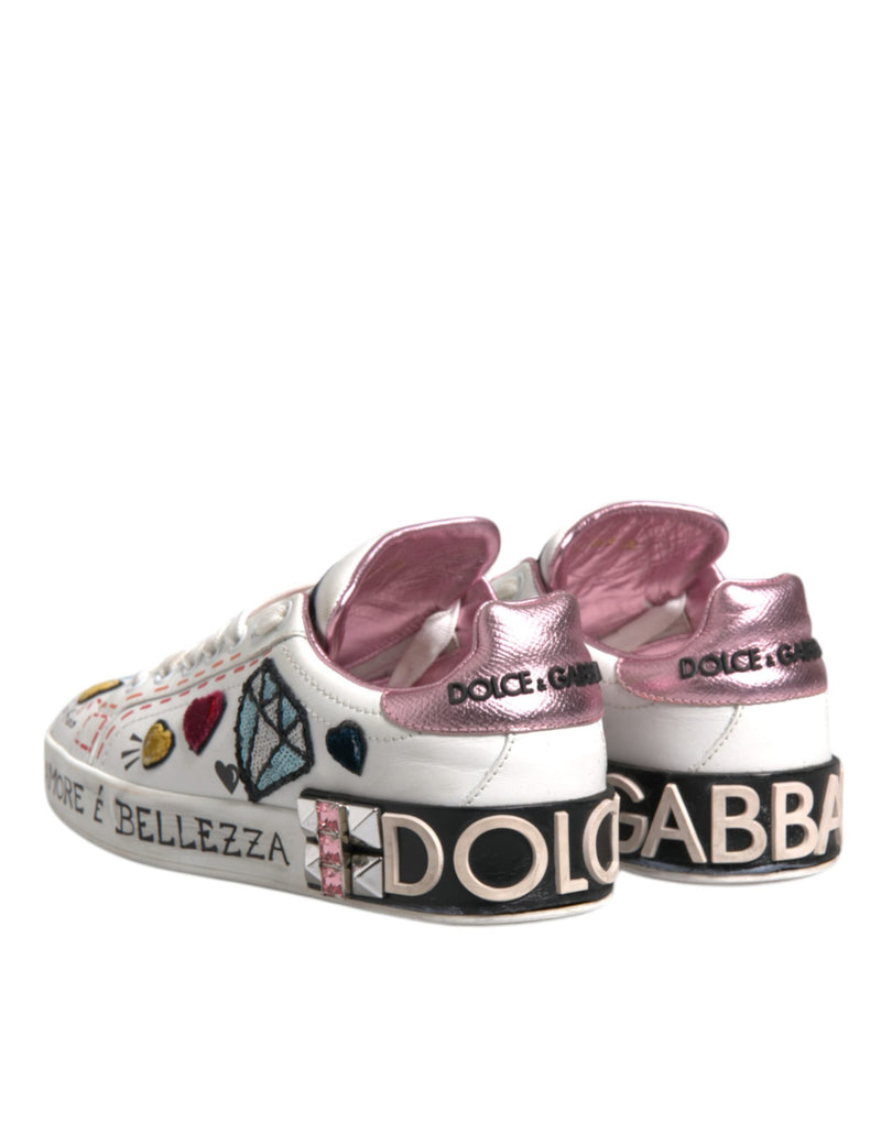 Dolce & Gabbana White Sequined Crystal Low Top Sneakers