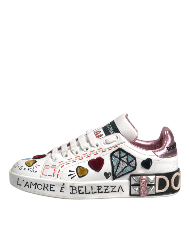 Dolce & Gabbana White Sequined Crystal Low Top Sneakers