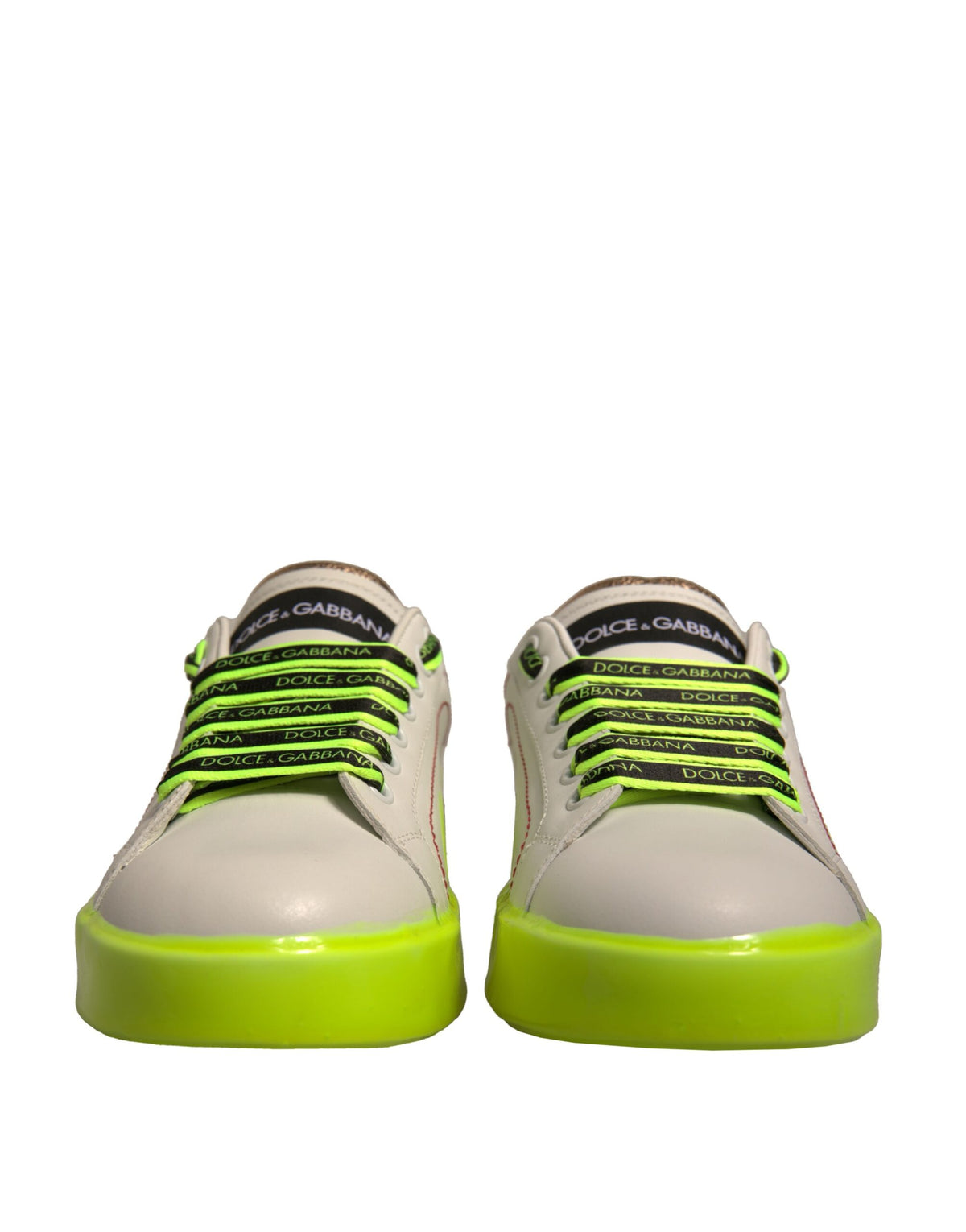 Dolce & Gabbana Portofino Sneakers en Cuir Blanc Jaune