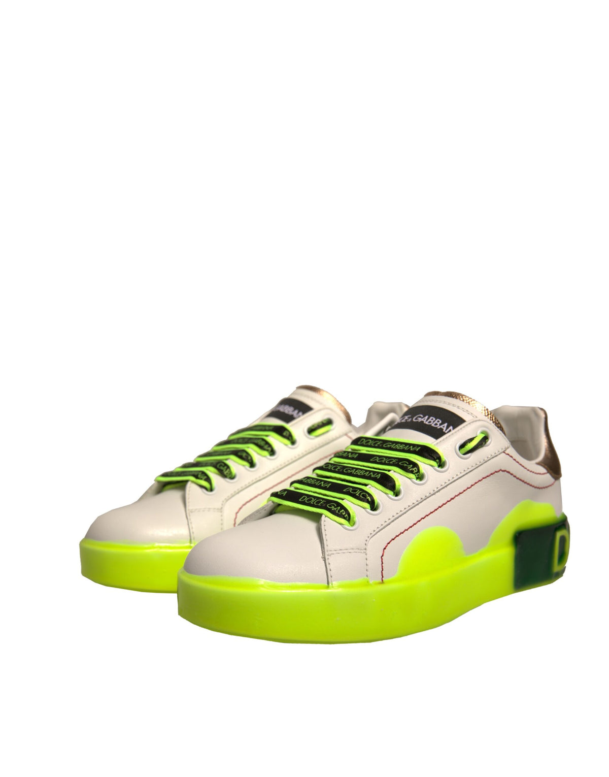 Dolce & Gabbana Portofino Sneakers en Cuir Blanc Jaune