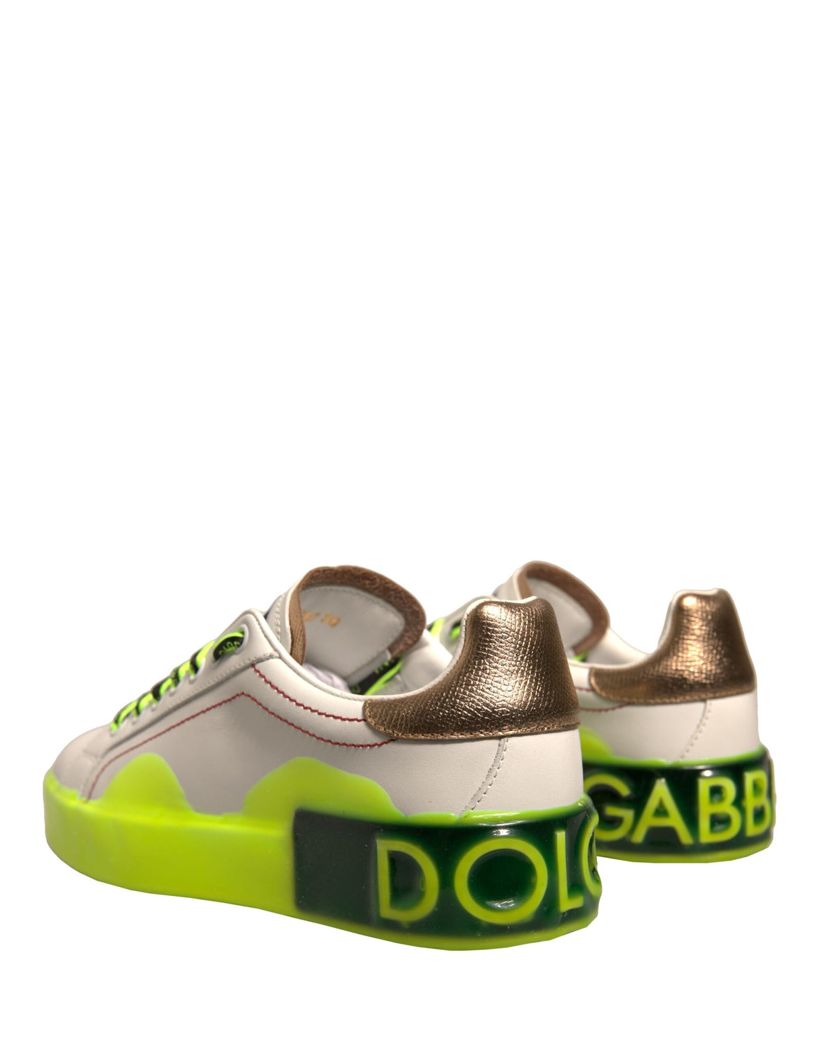 Dolce & Gabbana Portofino Sneakers en Cuir Blanc Jaune