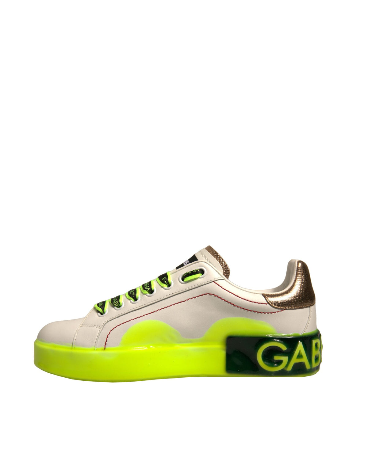 Dolce & Gabbana Portofino Sneakers en Cuir Blanc Jaune