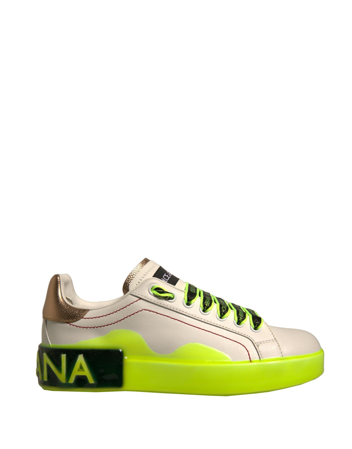 Dolce & Gabbana Portofino Sneakers en Cuir Blanc Jaune