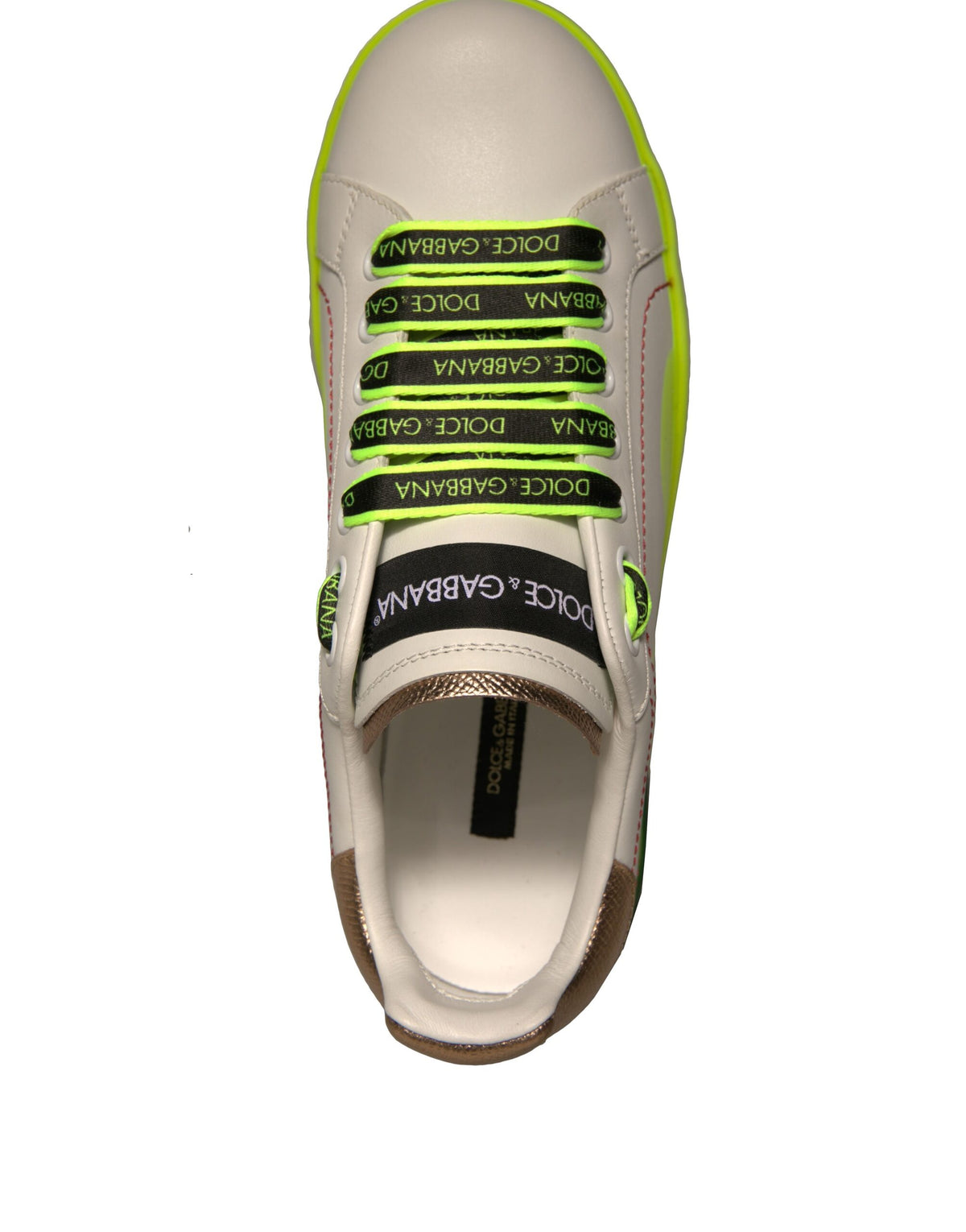 Dolce & Gabbana Portofino Sneakers en Cuir Blanc Jaune
