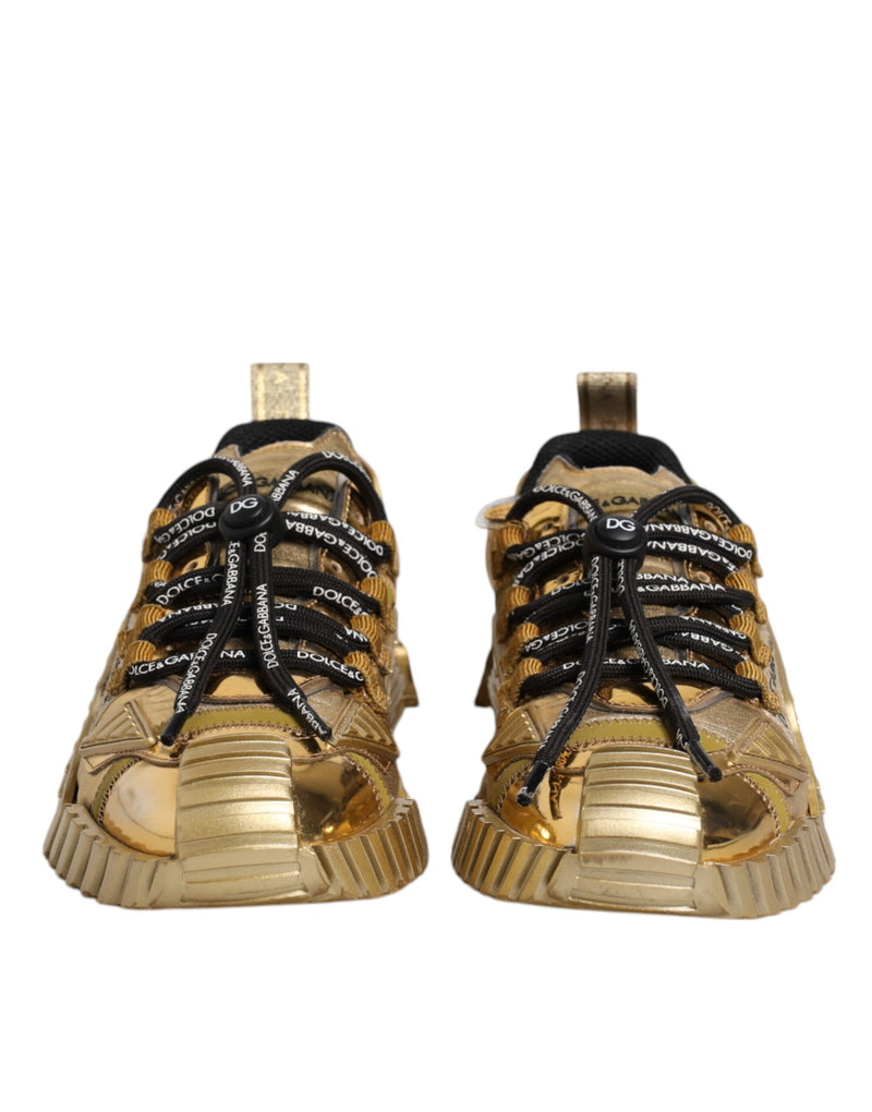 Dolce & Gabbana Gold Stretch Lace Up NS1 Sneakers