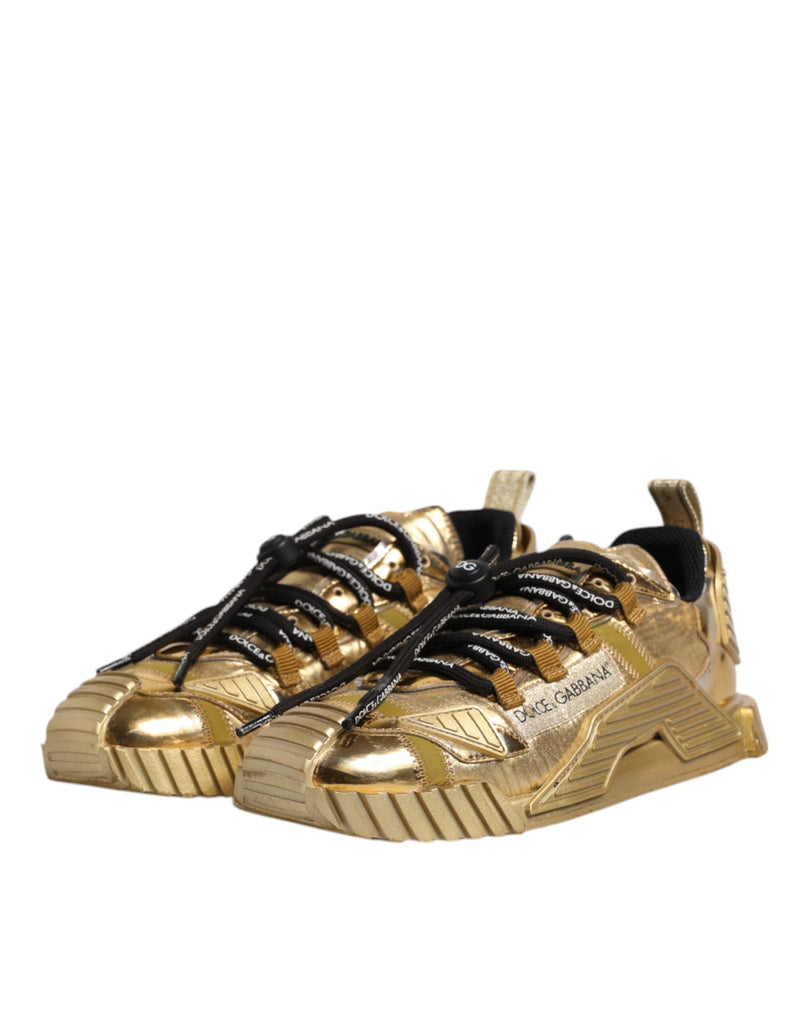 Dolce & Gabbana Gold Stretch Lace Up NS1 Sneakers