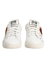 Dolce & Gabbana White Leather Heart Embellished Sneakers