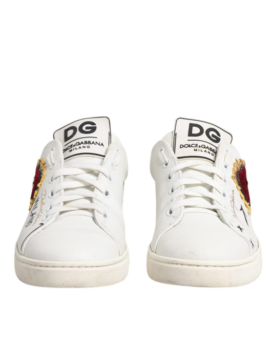 Dolce & Gabbana White Leather Heart Embellished Sneakers