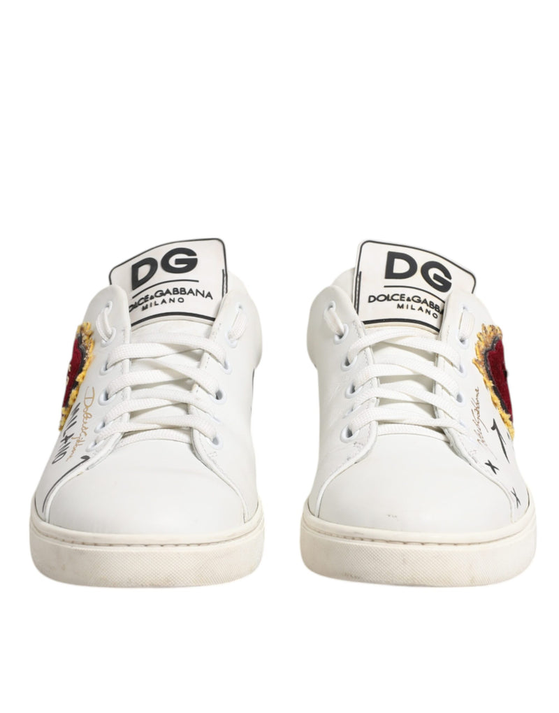 Dolce & Gabbana White Leather Heart Embellished Sneakers