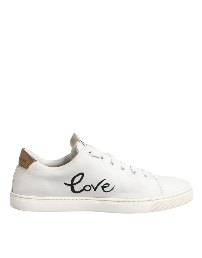 Dolce & Gabbana White Leather Heart Embellished Sneakers