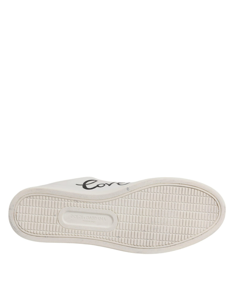 Dolce & Gabbana White Leather Heart Embellished Sneakers