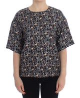 Blouse en soie à imprimé clé dorée grise de Dolce &amp; Gabbana, modèle T-shirt.
