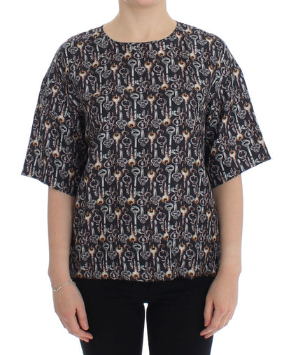 Blouse en soie à imprimé clé dorée grise de Dolce & Gabbana, modèle T-shirt.