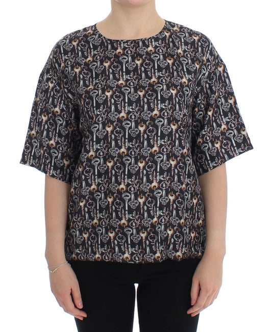 Blouse en soie à imprimé clé dorée grise de Dolce & Gabbana, modèle T-shirt.