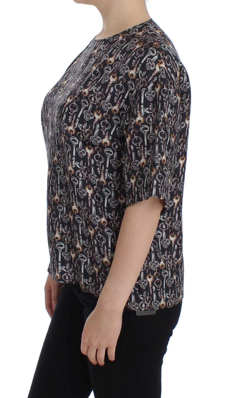 Blouse en soie à imprimé clé dorée grise de Dolce &amp; Gabbana, modèle T-shirt.