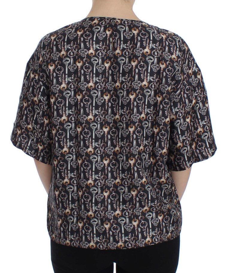 Blouse en soie à imprimé clé dorée grise de Dolce & Gabbana, modèle T-shirt.