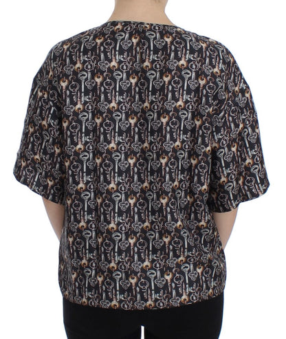 Blouse en soie à imprimé clé dorée grise de Dolce & Gabbana, modèle T-shirt.