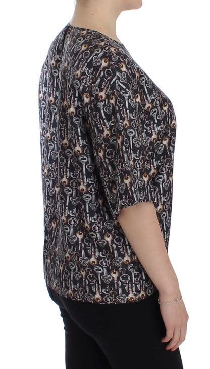 Blouse en soie à imprimé clé dorée grise de Dolce & Gabbana, modèle T-shirt.