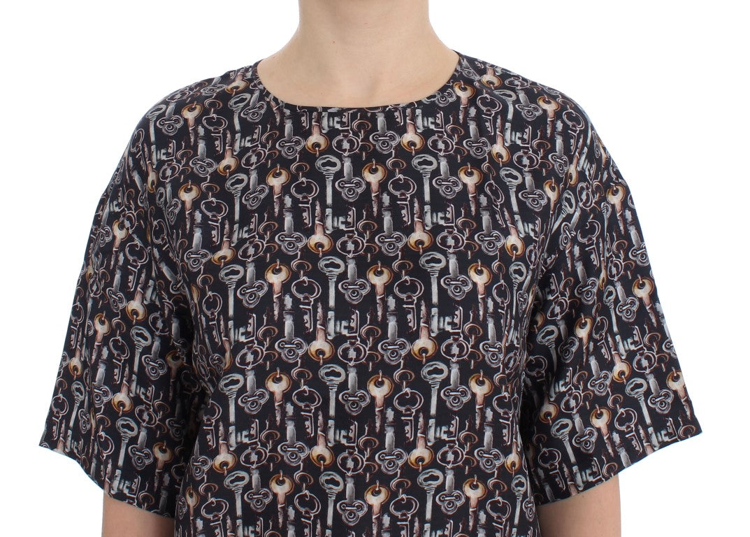 Blouse en soie à imprimé clé dorée grise de Dolce & Gabbana, modèle T-shirt.