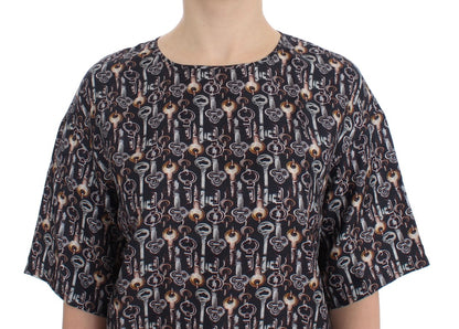 Blouse en soie à imprimé clé dorée grise de Dolce & Gabbana, modèle T-shirt.