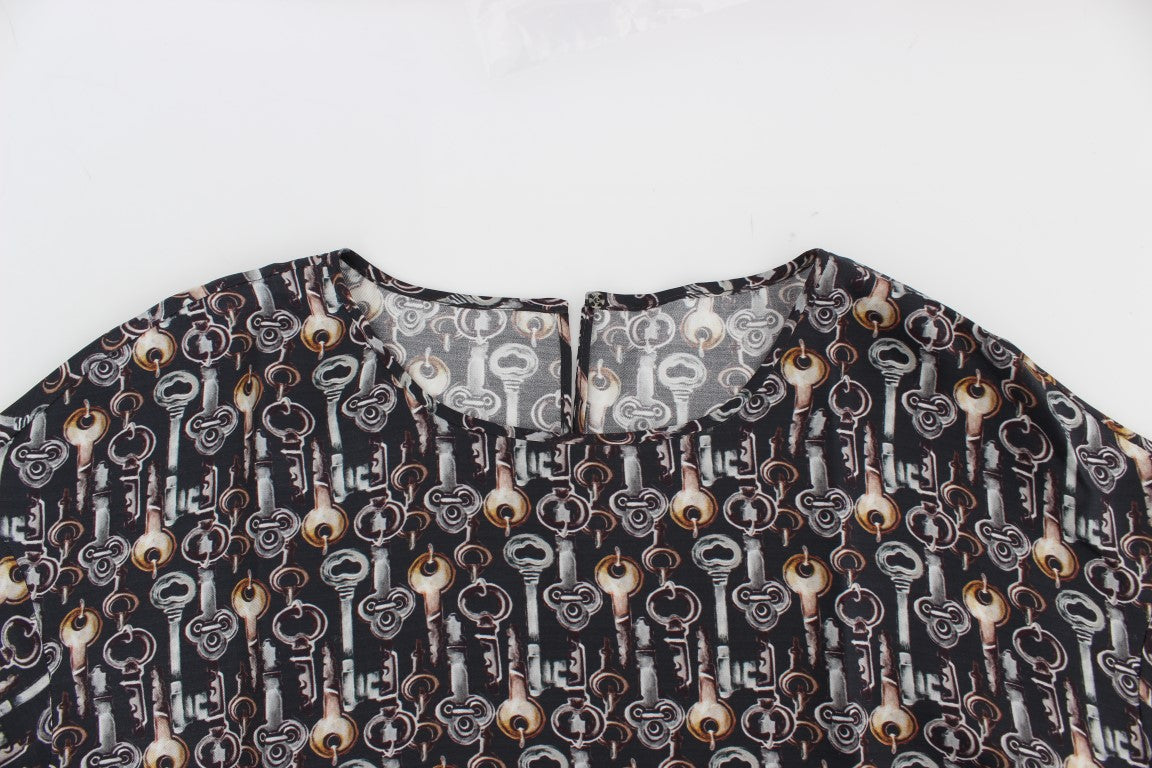 Blouse en soie à imprimé clé dorée grise de Dolce & Gabbana, modèle T-shirt.