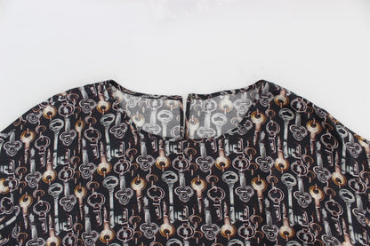 Blouse en soie à imprimé clé dorée grise de Dolce & Gabbana, modèle T-shirt.