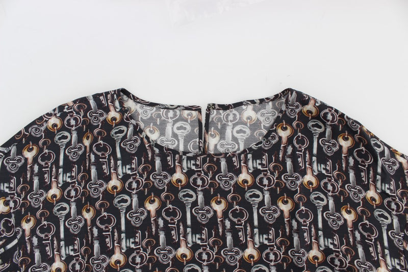 Blouse en soie à imprimé clé dorée grise de Dolce &amp; Gabbana, modèle T-shirt.