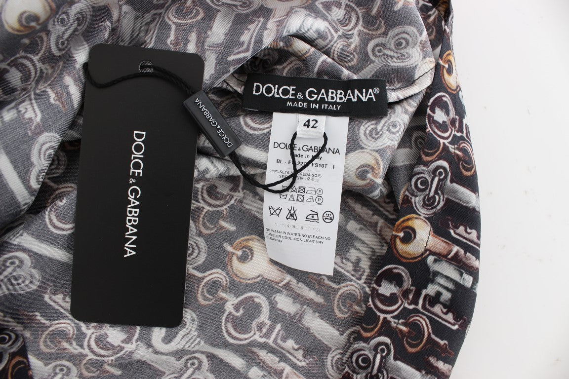 Blouse en soie à imprimé clé dorée grise de Dolce & Gabbana, modèle T-shirt.