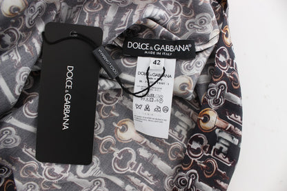 Blouse en soie à imprimé clé dorée grise de Dolce & Gabbana, modèle T-shirt.