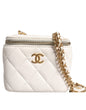 Chanel Witte Matelassé Lamhuid Gold Chain Schoudertas met Spiegeltje
