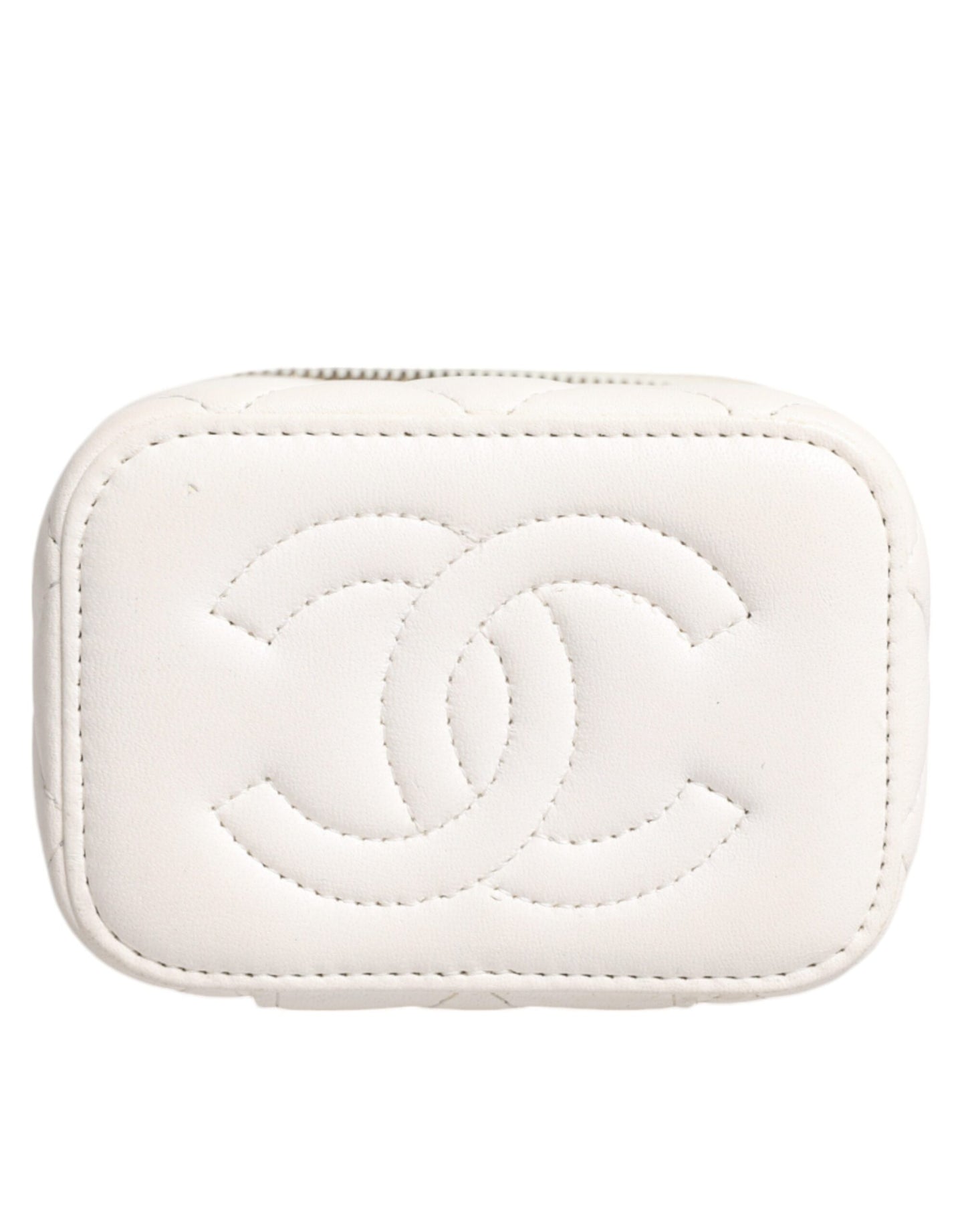 Chanel Witte Matelassé Lamhuid Gold Chain Schoudertas met Spiegeltje