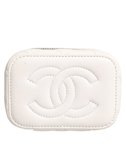 Chanel Witte Matelassé Lamhuid Gold Chain Schoudertas met Spiegeltje