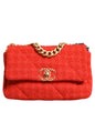 Sac à main Chanel en tweed rouge à deux compartiments avec chaîne, taille moyenne
