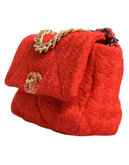 Sac à main Chanel en tweed rouge à deux compartiments avec chaîne, taille moyenne