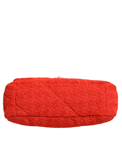 Sac à main Chanel en tweed rouge à deux compartiments avec chaîne, taille moyenne