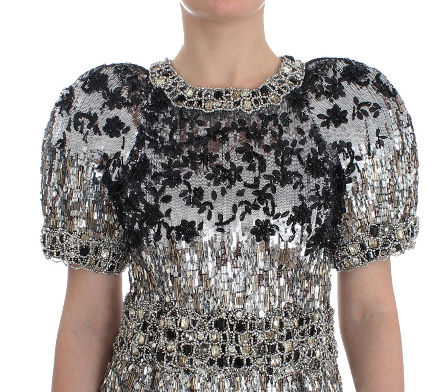 Robe de créateur Dolce & Gabbana, argentée, confectionnée à la main, issue d'un défilé.