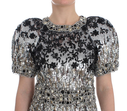 Robe de créateur Dolce & Gabbana, argentée, confectionnée à la main, issue d'un défilé.