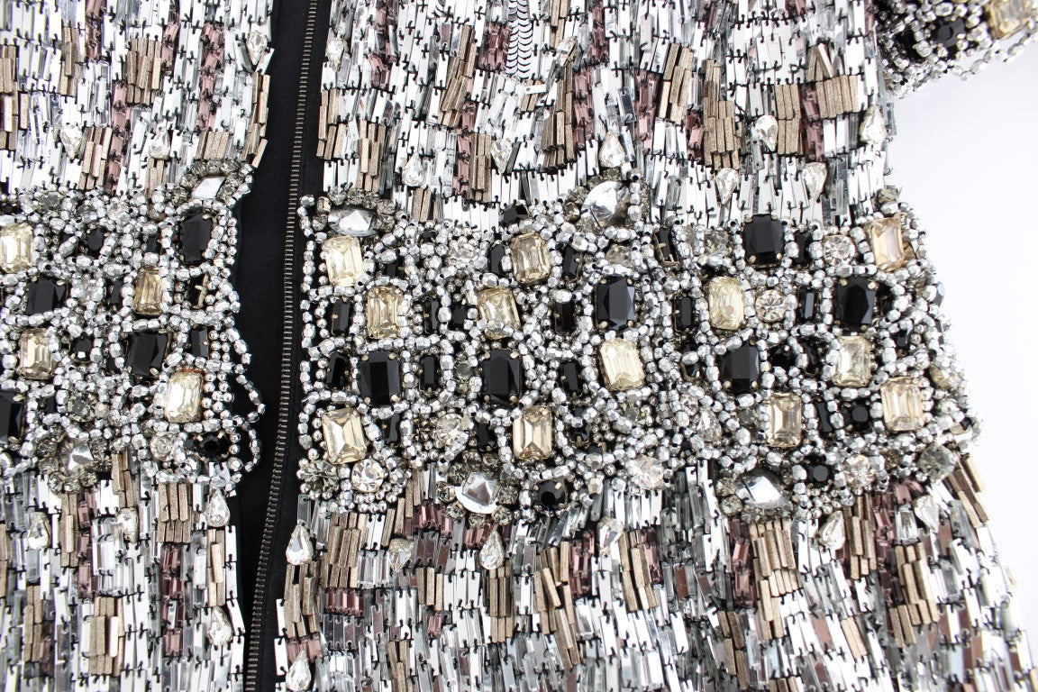 Robe de créateur Dolce & Gabbana, argentée, confectionnée à la main, issue d'un défilé.