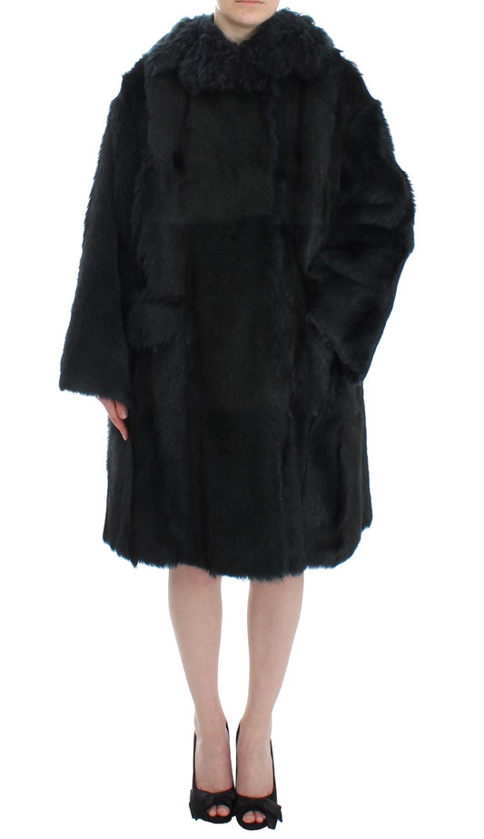 Dolce & Gabbana Long manteau-veste en peau de mouton et fourrure de chèvre noire