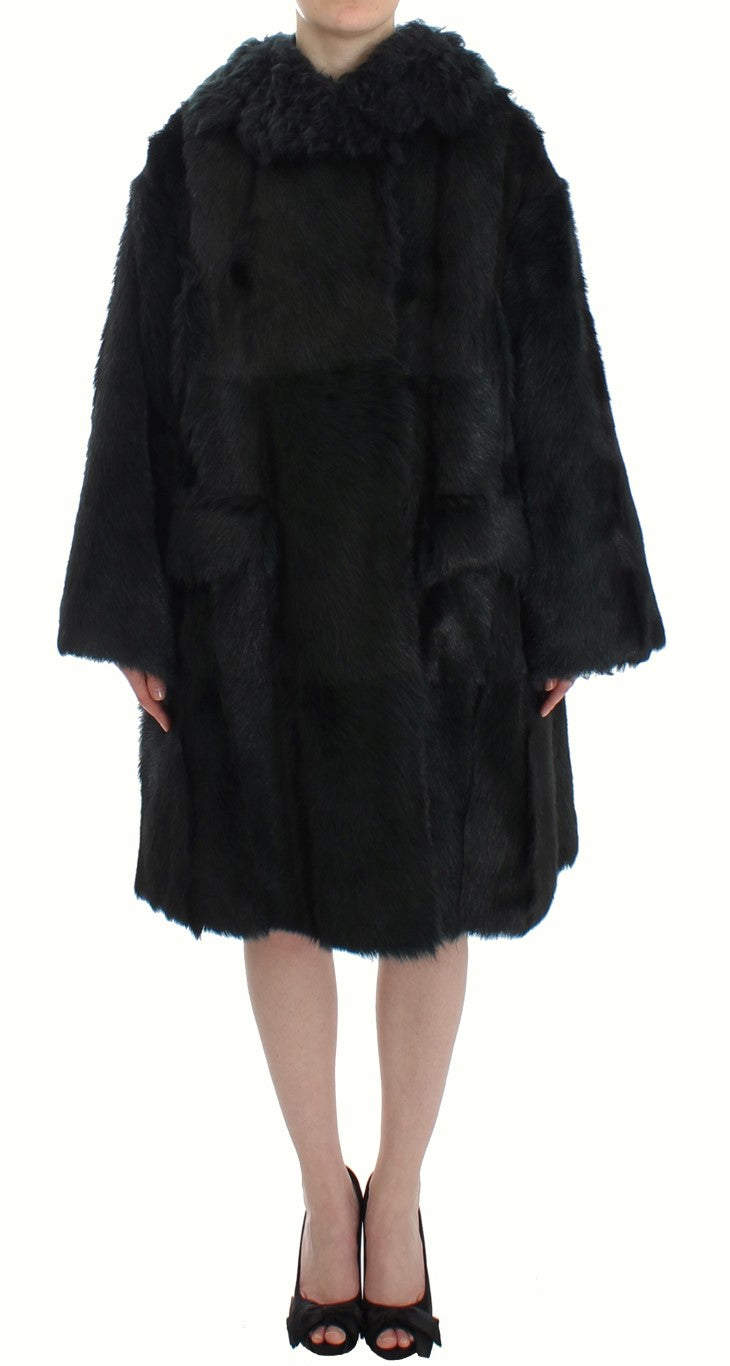 Dolce &amp; Gabbana Long manteau-veste en peau de mouton et fourrure de chèvre noire