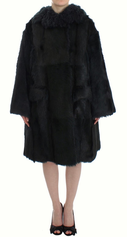 Dolce & Gabbana Long manteau-veste en peau de mouton et fourrure de chèvre noire