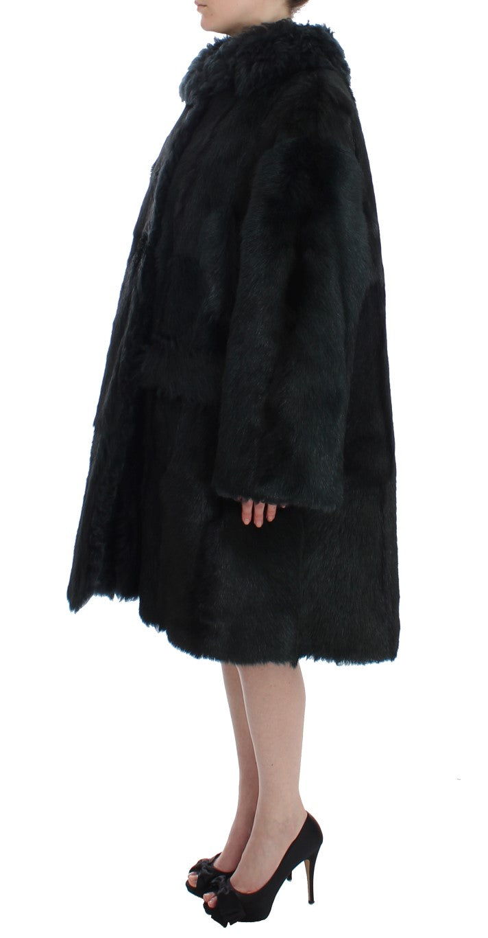 Dolce &amp; Gabbana Long manteau-veste en peau de mouton et fourrure de chèvre noire