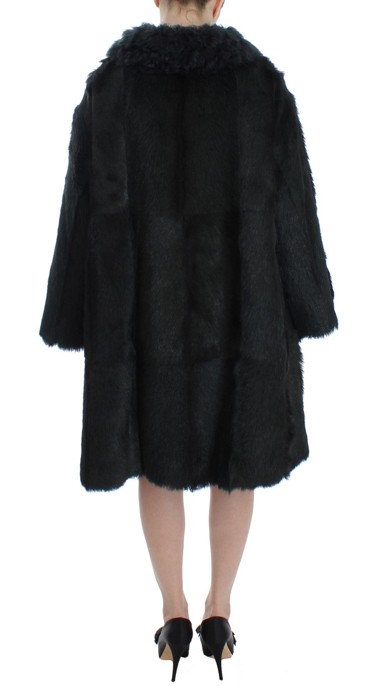 Dolce &amp; Gabbana Long manteau-veste en peau de mouton et fourrure de chèvre noire