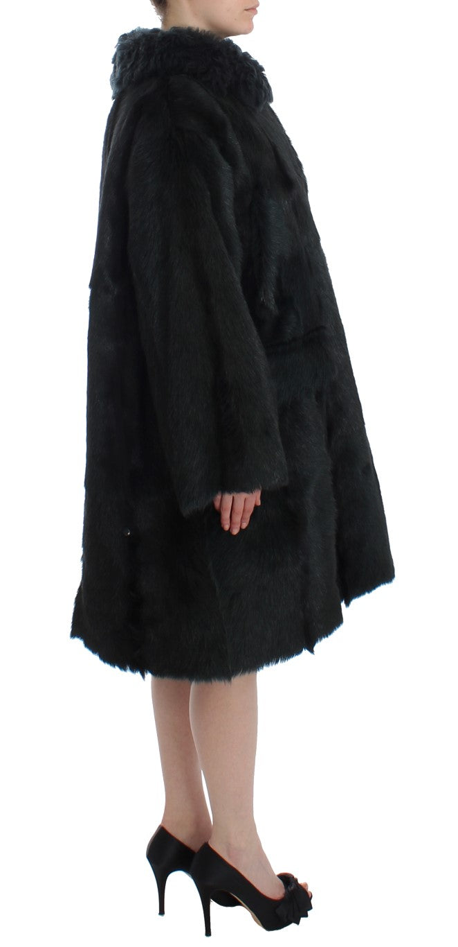 Dolce &amp; Gabbana Long manteau-veste en peau de mouton et fourrure de chèvre noire