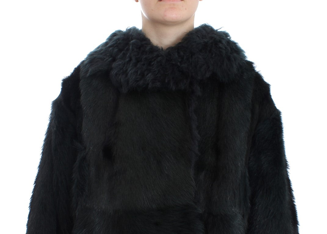 Dolce &amp; Gabbana Long manteau-veste en peau de mouton et fourrure de chèvre noire