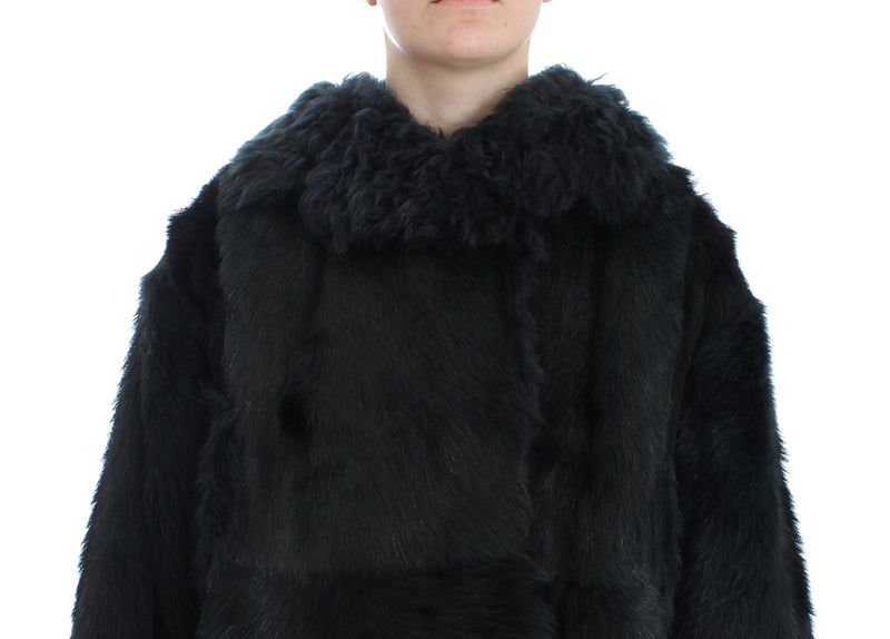Dolce & Gabbana Black Goat Fur Shearling Long Jacket Coat