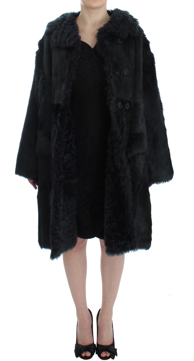 Dolce &amp; Gabbana Long manteau-veste en peau de mouton et fourrure de chèvre noire