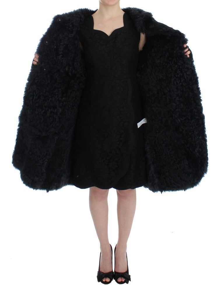 Dolce &amp; Gabbana Long manteau-veste en peau de mouton et fourrure de chèvre noire