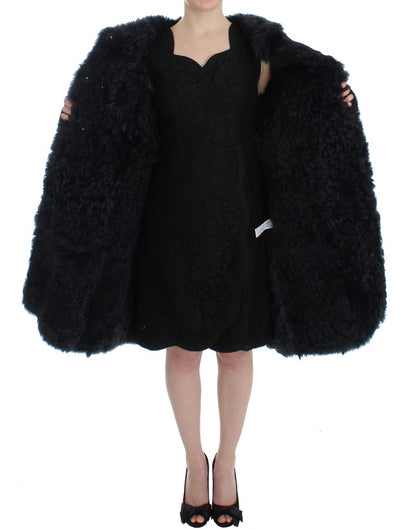 Dolce & Gabbana Long manteau-veste en peau de mouton et fourrure de chèvre noire